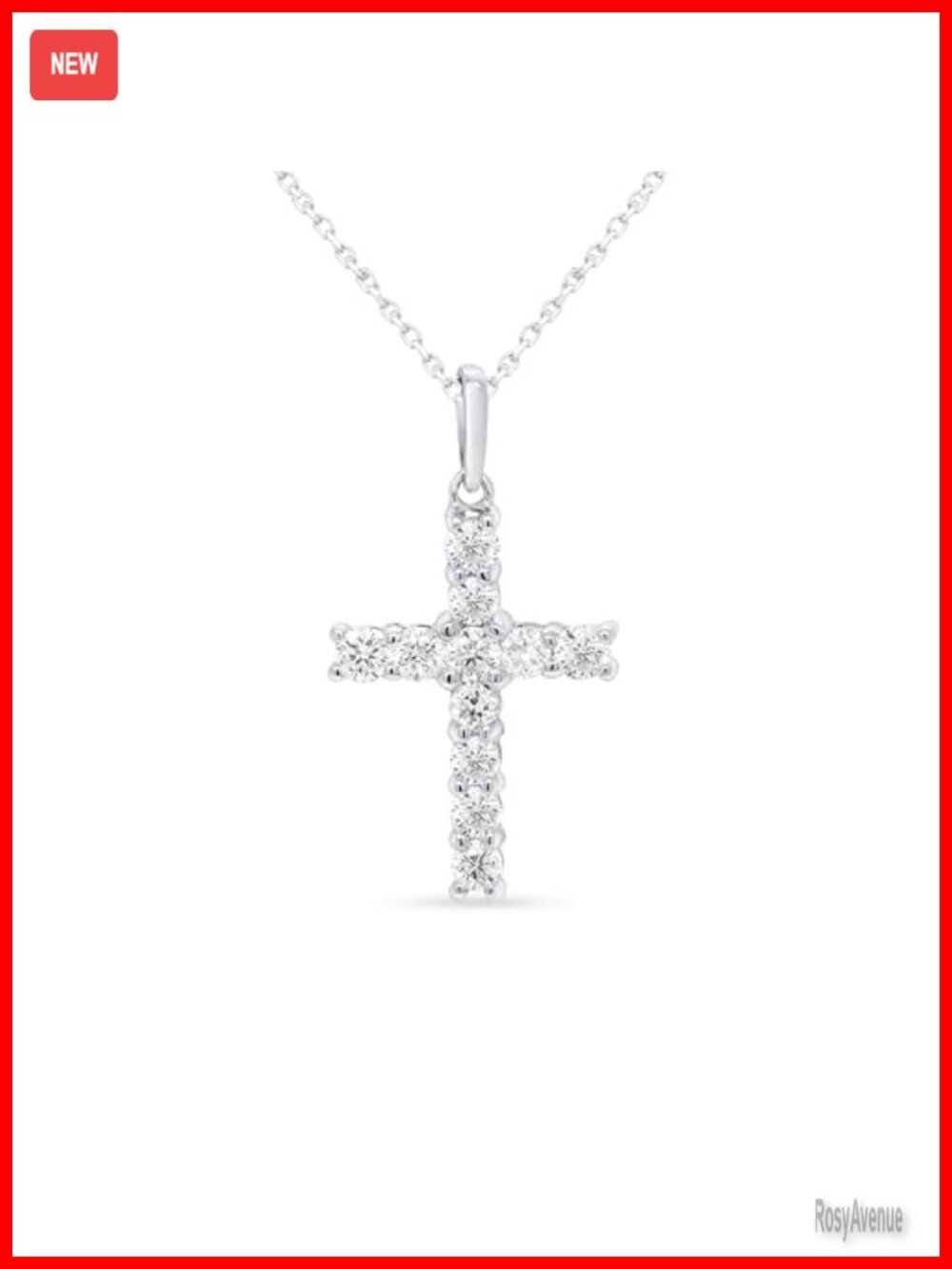 Lab Grown Diamond Cross Necklace Sterling Silver 18in Chain 1 Carat Religious